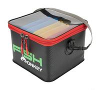 Hosrivae Cubo de almacenamiento de 48 ranuras para señuelos de pesca de EVA y calamar con tapa transparente, resistente al agua salada para cremallera, 6 separadores extraíbles, agujeros de drenaje