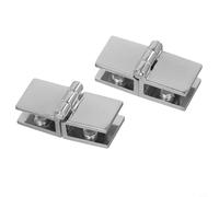 Hosrivae Juego de 2 abrazaderas de bisagra de puerta de vidrio de aleación de zinc para paneles de 5 a 8 mm, 0, 90 o 180 grados, accesorios de gabinete plateados variables para baño (180 grados)