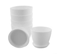 Hosrivae Juego de 5 macetas de 6 pulgadas, modernas macetas minimalistas para interiores y exteriores con agujeros de drenaje y bandejas extraíbles, hechas de BPA, suculentas de polipropileno, aloe