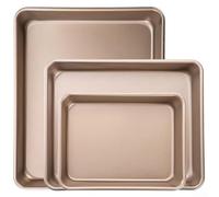 Hosrivae Juego de bandejas para hornear de acero al carbono, bandeja rectangular sin horno para hornear pasteles, sartén de fondo plano, 2 piezas esenciales de cocina para uso doméstico y profesional