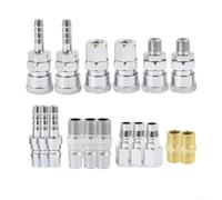 Hosrivae Kit de accesorios de manguera de aire de 18 piezas para compresores tipo Nitto, acopladores de púas macho hembra con rosca BSP de 1/4, conectores neumáticos de hierro galvanizado para