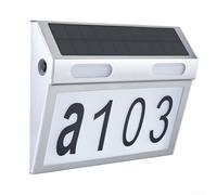 Hosrivae Luz solar con número de casa para exteriores, letrero iluminado LED con panel solar, resistente al agua IP65, placa de puerta de acero IP65 para el hogar y jardín (blanco)