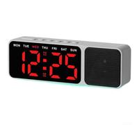 Hosrivae Reloj despertador de noche con altavoz inalámbrico, pantalla digital LED, calendario y termómetro, luz ambiental de 8 colores, para fin de semana de semana, reloj de escritorio compacto para