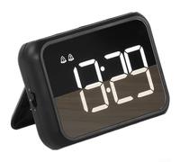 Hosrivae Reloj despertador digital LED con pantalla grande, brillo de 3 niveles, repetición y calendario, batería recargable de 600 mAh, escritorio de noche, blanco (negro)