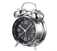 Hosrivae Reloj despertador mecánico con campanas dobles fuertes y movimiento sin tictac, reloj de noche de metal para durmientes pesados, adultos, adolescentes y ancianos, 6.5 x 4.5 (negro)