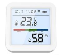 Hosrivae Sensor de humedad de temperatura WiFi con retroiluminación LCD, para termómetro higrómetro inteligente compatible con Tuya para Smart Life para Alexa, ABS blanco medidor de clima interior