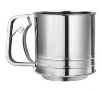 Hosrivae Tamiz de harina de acero inoxidable más grande con manivela de mano y pantalla de malla fina, tamiz de hornear de doble capa para hacer pasteles y hornear a granel, plateado (5 tazas)