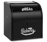 Hossejoy Panera de doble capa, caja de pan negra de gran capacidad, contenedor de almacenamiento de pan de cocina con tapa enrollable, caja de pan de doble capa para tu encimera de cocina