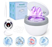 Hossili Máquina limpiadora de retenedores ultrasónicos, 45 kHz, 200 ml, cápsula de limpieza dental con 4 modos de lavado, temporizador digital para limpiador de dentaduras, alineadores, protectores