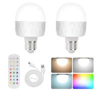 HOSSOM 2PCS Bombilla LED Recargable E27, 5000 mAh Magnética Bombilla Inteligente Desmontable con Mando a Distancia 3 Temperaturas de Color+12 Colores RGB Sin Cable Luz de Emergencia para Camping
