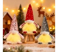 HOSSOM Decoraciones Navideñas de Interior con Duendes Iluminados, Juego de 3 Duendes Navideños con Luz, Decoraciones Navideñas de Peluche, Decoración para Mesa Navideña