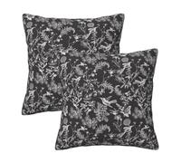 HOSTECCO Black Toile - Juego de 2 fundas de cojín de 45 x 45 cm, diseño floral de pájaros, flores, vintage, para decoración de primavera