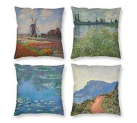 HOSTECCO Claude Monet - Juego de 4 fundas de almohada cuadradas decorativas de 40 x 40 cm