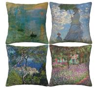 HOSTECCO Claude Monet - Juego de 4 fundas de almohada impresionistas con diseño artístico cuadrado decorativo para fanáticos de la pintura famosa de 40 x 40 cm