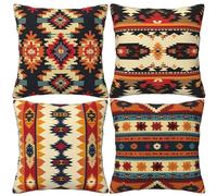 HOSTECCO - Funda de cojín tribal de 50x50, juego de 4, fundas de cojín azteca étnica, fundas de cojín occidentales decorativas para sofá, sofá cama