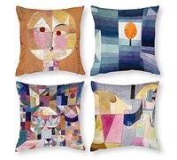 HOSTECCO Paul Klee - Juego de 4 fundas de cojín cuadradas decorativas para sofá, coche, 45,7 x 45,7 cm