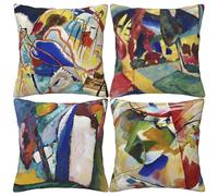 HOSTECCO Wassily Kandinsky Fundas de cojín abstractas de 45 x 45 cm, juego de 4 unidades, diseño de paisaje con dos álamos, pintura en cascada, fundas decorativas para sofá