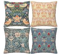HOSTECCO William Morris - Juego de 4 Fundas de Almohada de 45 x 45 cm, diseño de The Strawberry Thieves Golden Bough, Fundas de cojín Decorativas cuadradas para sofá