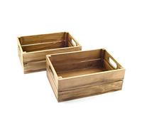 Hostelnovo - Caja de madera natural envejecida para fruta - Producto sostenible y de proximidad - Madera, marrón envejecido - 25 x 17 x 10 cm - 2 unidades