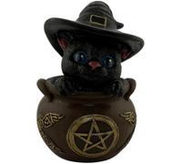 HOSTENATURA Figura Gato Brujo en Caldero 11 cm | Estatua Esotérica de Protección e Intuición | Decoración Wicca y Mística en Resina