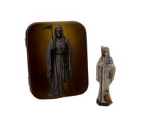 HOSTENATURA Figura Resina Santa Muerte Blanca 5cm en Lata | Paz, Protección y Armonía Espiritual | Mini Estatua Esotérica Decorativa