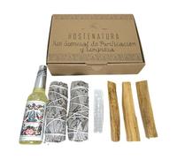HOSTENATURA Kit Esencial de Limpieza y Purificación Incluye Agua Florida, Atados de Salvia Blanca, Palo Santo y Selenita