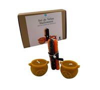 HOSTENATURA Set de Velas Ritualizadas Halloween Incluye 2 Calderitos de Miel de 4,6x5cm, y 4 velitas ritualizadas con Hierbas de 10x1,5cm