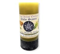 HOSTENATURA Velón Palo Santo con Alma de Ruda Eliminación Energías Negativas - Velas y Aromas - Aceites Esenciales - 60h duración 14x6cm