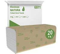 Hostess Natura Toallas Secamanos 6811, Interplegadas, 2 Capas, Absorbentes y Resistentes, 20 Paquetes x 180 Toallas de Papel Blancas (3.600 total)