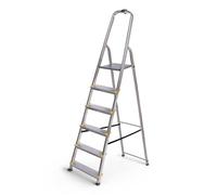 HOSTRÖM Escalera de 6 peldaños Dura Plegable, Estribo Ligero de Aluminio, Altura Plataforma 119 cm, Patas Antideslizantes, Carga 150 kg, garantía de 5 años.