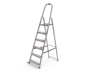 HOSTRÖM Escalera de 6 peldaños Dura Plegable, Estribo Ligero de Aluminio, Altura Plataforma 119 cm, Patas Antideslizantes, Carga 150 kg, garantía de 5 años.