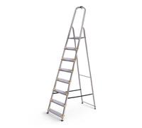 HOSTRÖM Escalera de 8 peldaños Dura Plegable, Taburete Ligero de Aluminio, Altura de Plataforma 162 cm, pies Antideslizantes, Carga 150 kg, garantía 5 años.