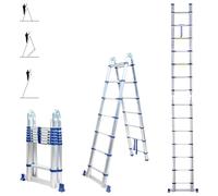 HOSTRÖM Escalera telescópica articulada 4,4 m STEMPAKT, Escalera de 2 x 7 peldaños Plegable Profesional multifunción, H MAX Trabajo 5,3 m, garantía de 5 años.