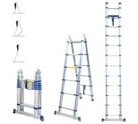 HOSTRÖM Escalera telescópica articulada de 3,8 m STEMPAKT, Escalera de 2 x 6 peldaños Plegable Profesional multifunción, Altura de Trabajo máx. 4,7 m, garantía de 5 años.