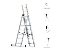 HOSTRÖM Escalera transformable 3 Planos StablePro 3 x 7 peldaños de Aluminio Extensible Deslizante, 6 Posiciones, Altura de Trabajo máx. 5,00 m, garantía de 5 años.