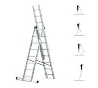 HOSTRÖM Escalera Transformable 3 Planos StablePro 3 x 8 peldaños de Aluminio Extensible Deslizante, 6 Posiciones, Altura de Trabajo máx. 5,05 m, garantía de 5 años.