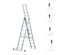 HOSTRÖM Escalera transformable 3 Planos StablePro 3 x 9 peldaños Aluminio Extensible Deslizante, 6 Posiciones, Altura de Trabajo máx. 6,10 m, garantía de 5 años.