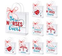Hosuly 24 bolsas de regalo de plástico transparente para enfermeras con asas, reutilizables, con cinta roja, bolsas de PVC, regalos de agradecimiento para enfermería, día de la enfermera, semana,