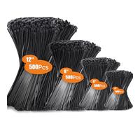 Hosuni 2000 Piezas Bridas Plastico, Bridas para Cables Profesionales 100/150/200/300mm, Bridas Negras, 18kg de Resistencia a la tracción, Resistentes a los Rayos UV para Interiores y Exteriores