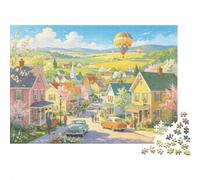Hot Air Balloon 1000 Piezas Puzzle Recycled Village Landscape Puzzles para Ancianos Party Accesorios De Juego Developing Boy & Girl‘s Intelligence Educational Fun 52x38cm/1000 piezass