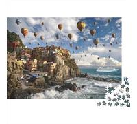 Hot Air Balloon Coast Puzzles 1000 Piezas Papel Reciclado Cinque Terre Puzzle for Chico & Chica Divertido Present & Activity for Home Great Gift for Boy & Girl‘s Birthday 52x38cm/1000Ps