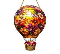Hot Air Balloon Decorations - Solar Powered Garden Ornament, Weather Outdoor Light Decor, Colorful Stained Glass Style Hanging Accent | Yard Patio Enhancement, Terrace Decoration, Feature