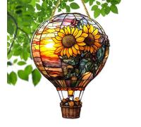 Hot Air Balloon Decorations, Stained Glass Style Outdoor Ornaments with Solar Light, 7.87x5.91 inches Fade Resistant Weatherproof Decor for Garden, Terrace, Backyard and Patio Ambiance