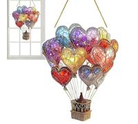 Hot Air Balloon Lantern - Stained Glass Style Acrylic Ornament | 2D Charming Home Decor Decorative Lawn Ornament | Weather-Resistant Garden Yard Porch Decor | Outdoor Hanging Lantern For Patio Pathway