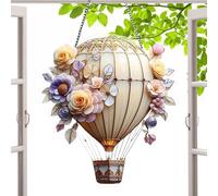 Hot Air Balloon, Lawn Decoration, 9.06x7.09in Portable Acrylic Ornament, Stained Glass Style, Colorful Design, Medium Size, for Window, Door, or Outdoor Yard Decor