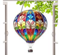 Hot Air Balloon, Lawn Decoration, 9.06x7.09in Portable Acrylic Ornament, Stained Glass Style, Colorful Design, Medium Size, for Window, Door, or Outdoor Yard Decor