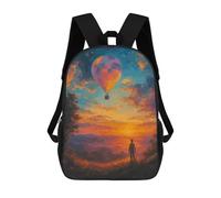 Hot Air Balloon Sunset Landscape Painting Mochila Infantil, Mochila Escolar Para Niños, Mochila Escolar Infantil Con Estampado 3D De Dibujos Animados, Mochila De Gran Capacidad Para Niños Y Niñas 17in