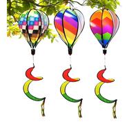 Hot Air Balloon Wind Spinner - Pinwheels Swirl Wind Spinners | Rainbow Garden Windmill Hanging Decoration | 3-Piece ABS Hot Air BalloonWind Vane Set Wave Stripe Checkered