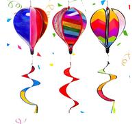 Hot Air Balloon Wind Spinners, 3 x Air Balloons Winds Spinner Set, Outdoor Decoration Windsock Ornament for Holiday, Garden, Patio, Wedding, Gathering, Fences, Camping, Birthday, Yard