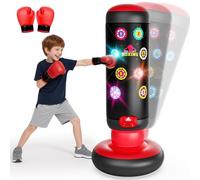 Hot Bee Interactive Punching Bag for Kids, Boxing Bag with Music & Light 4-Mode Game, Inflatable Punch Bag with Gloves, Kids Gym Equipment, Boxing Gifts Toys for 6 7 8 9 10 11 12 Year Old Boys